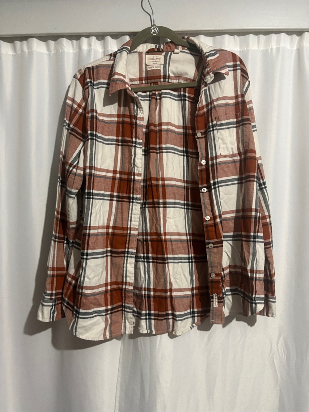 Weatherproof Plaid Button-Down Shirt in Rust and White